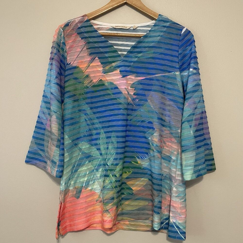 Soft Surroundings Textured Tunic S Tropical Blue Coastal Beach Vacation Vibrant